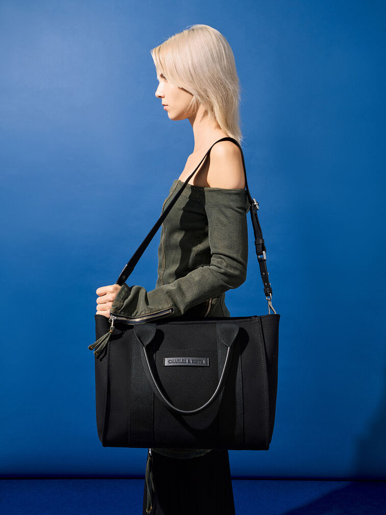 Large Kay Canvas Tote Bag, Noir, hi-res
