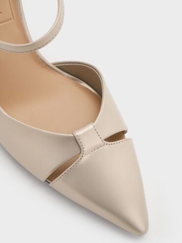 Pearlescent Leather Cut-Out Pointed-Toe Blade-Heel Pumps, Ivory, hi-res