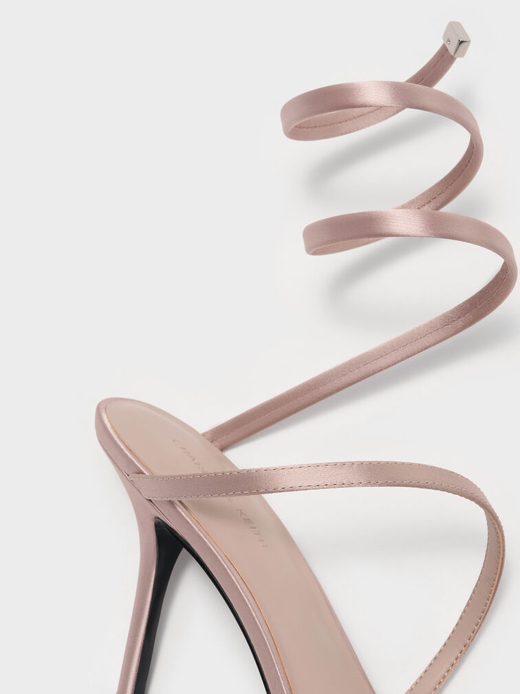 Emila Satin Wraparound Heeled Sandals, Light Pink, hi-res