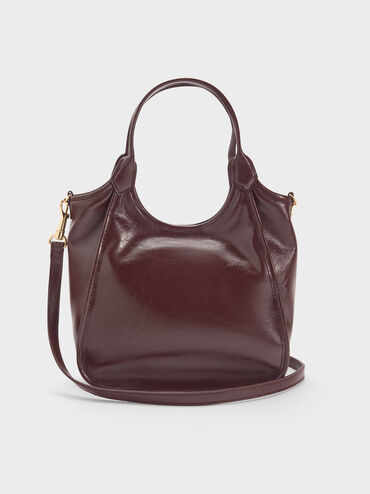 กระเป๋าโท้ทดีไซน์ทรงโค้งขนาดมินิรุ่น Sianna, สีไวน์เบอร์รี่เรด, hi-res