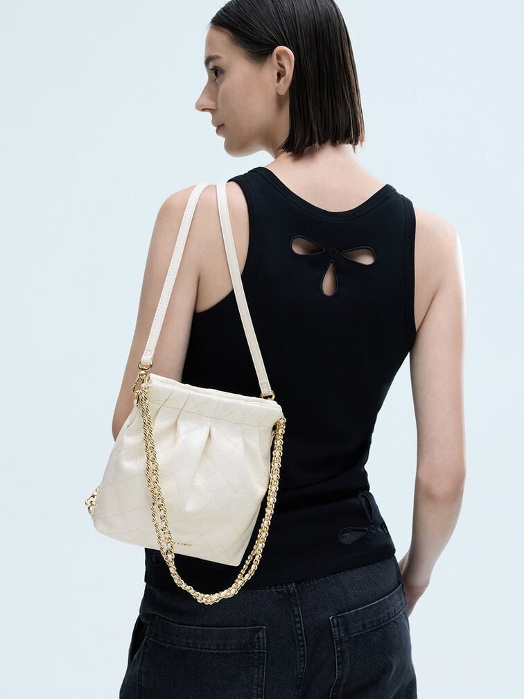 กระเป๋าเป้สองฟังก์ชันดีไซน์สายโซ่รุ่น Duo, สีครีม, hi-res