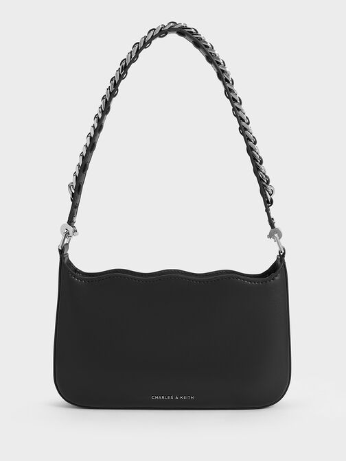 Wavy Braided Chain-Link Shoulder Bag, Noir, hi-res