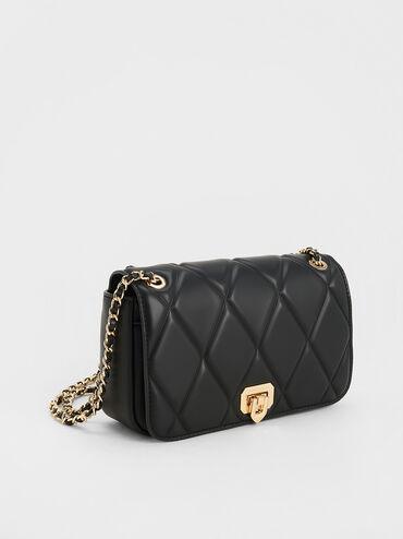 Arwen Diamond-Quilt Shoulder Bag, Black, hi-res