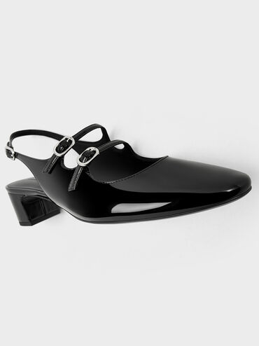 Clementine Double-Strap Slingback Mary Jane Pumps, Black Boxed, hi-res
