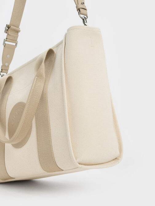 Large Kay Canvas Contrast-Trim Tote Bag, , hi-res