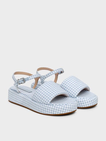 Gingham Ankle-Strap Flatform Sandals, Light Blue, hi-res