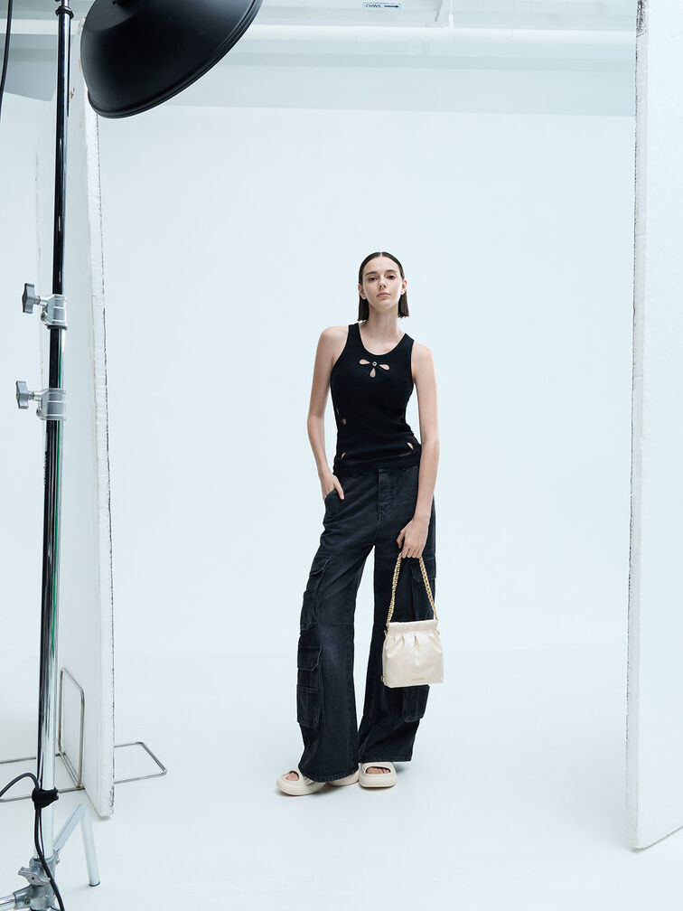 กระเป๋าเป้สองฟังก์ชันดีไซน์สายโซ่รุ่น Duo, สีครีม, hi-res