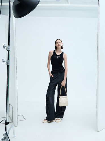 กระเป๋าเป้สองฟังก์ชันดีไซน์สายโซ่รุ่น Duo, สีครีม, hi-res