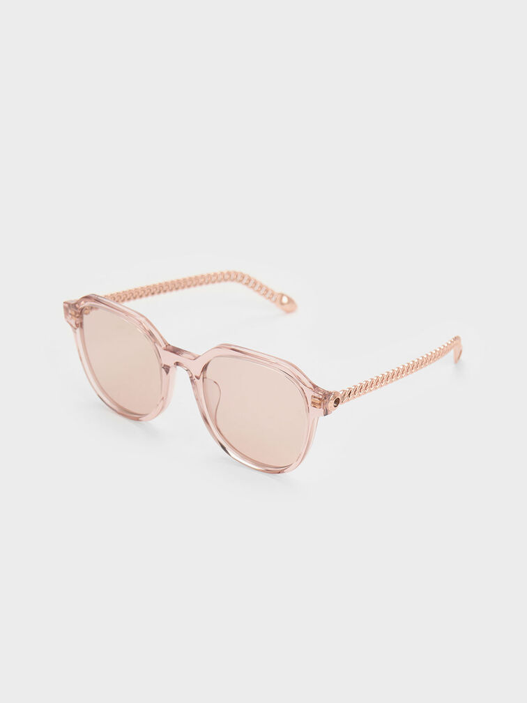 Recycled Acetate Chain-Link Sunglasses, สีชมพู, hi-res