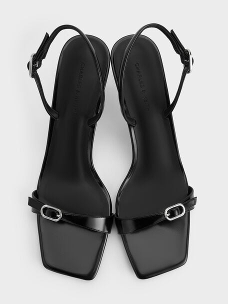 Buckled Slingback Kitten Heels, Black Boxed, hi-res