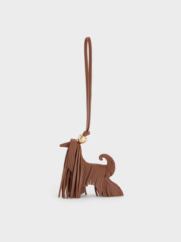 Leather Fringed Dog Charm, Chocolate, hi-res
