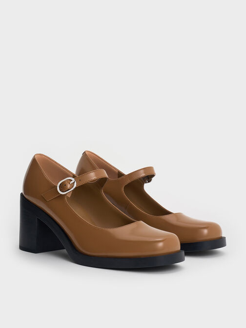 Mary Jane Block-Heel Pumps, Brown, hi-res