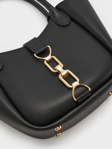 กระเป๋าโท้ทดีเทลโซ่รุ่น Agatha, สีดำ, hi-res