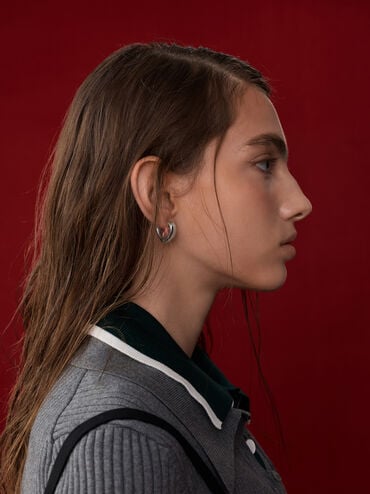 ต่างหูแบบติดหูรูปหัวใจเรซิ่นรุ่น Annalise, สีชมพู, hi-res