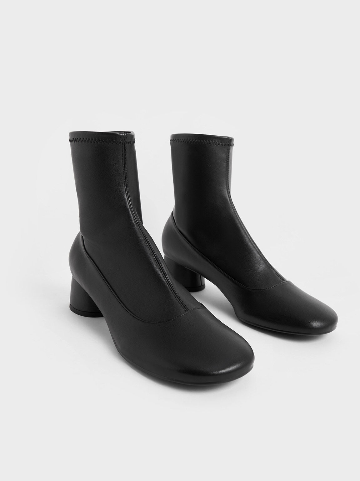 Stitch-Trim Ankle Boots, Black, hi-res