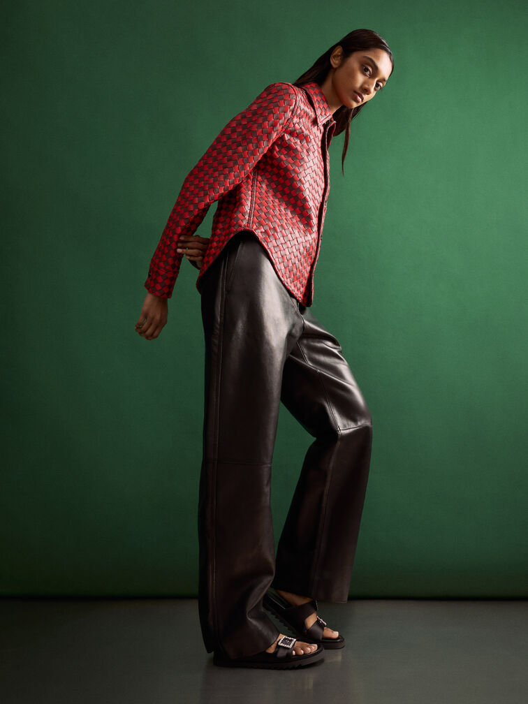 รองเท้าแตะดีไซน์สายคาดแบบคู่พร้อมหัวเข็มขัดประดับเพชร, สีแบล็คเท็กซ์เจอร์, hi-res