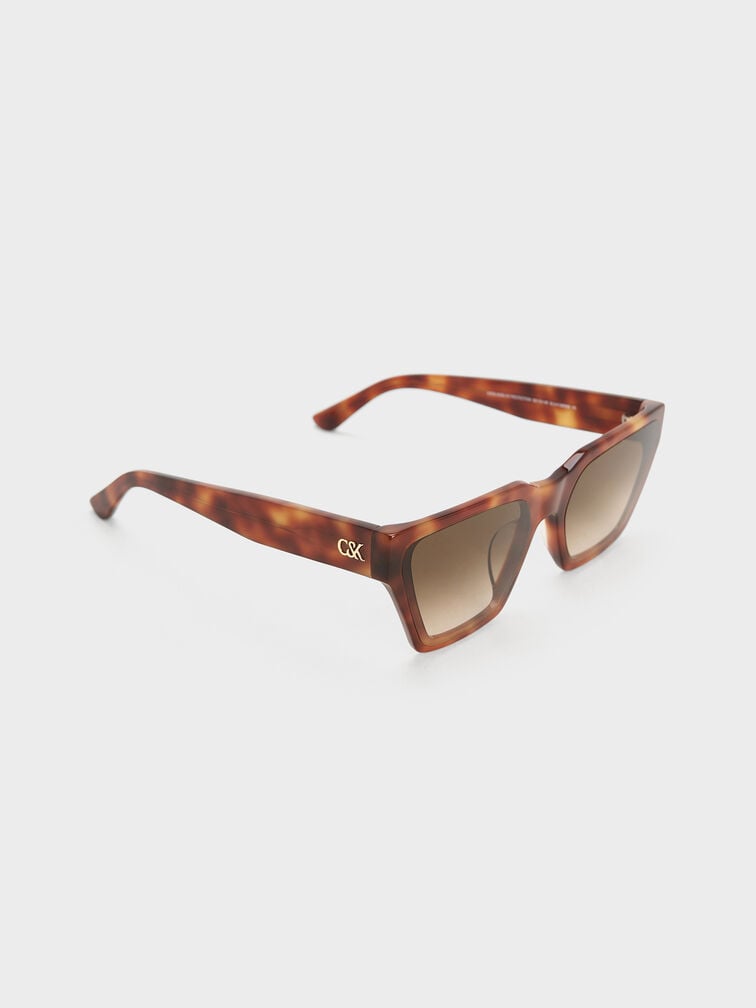 Recycled Acetate Tortoiseshell Angular Sunglasses, T. Shell, hi-res
