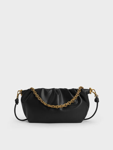 Brigette Ruched Chain-Handle Clutch, Black, hi-res