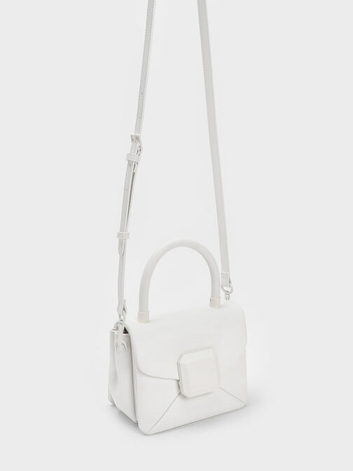 Geometric Push-Lock Top Handle Bag, สีขาว, hi-res