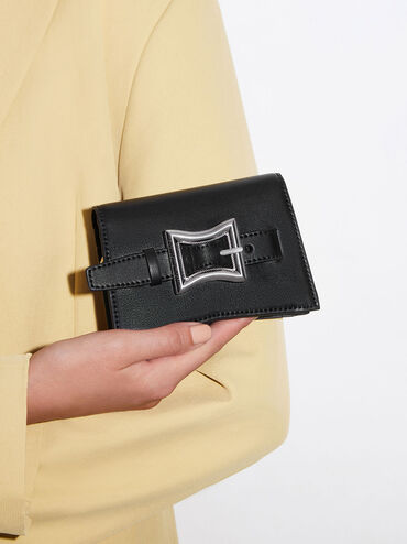 Xanthe Geometric Belted Wallet, สีดำ, hi-res