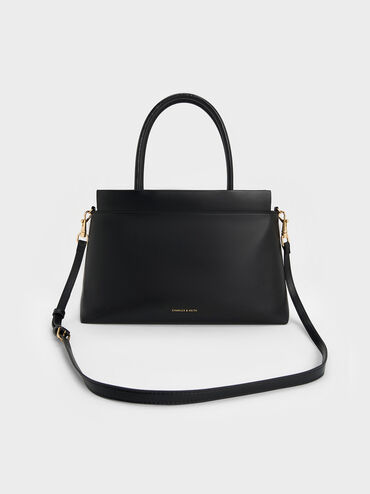 กระเป๋าสะพายข้างทรง Satchel ดีไซน์หูจับด้านบนรุ่น Lennie, สีดำ, hi-res