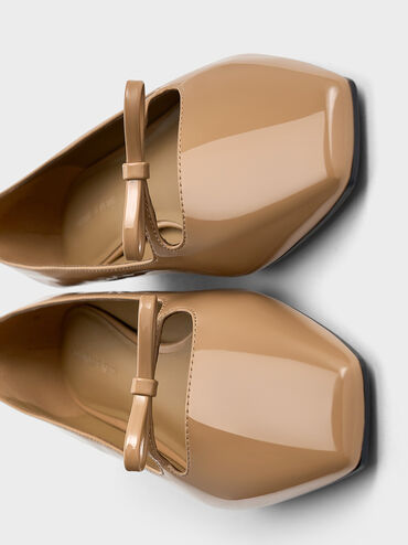 Patent Bow Square-Toe Ballet Flats, Caramel, hi-res