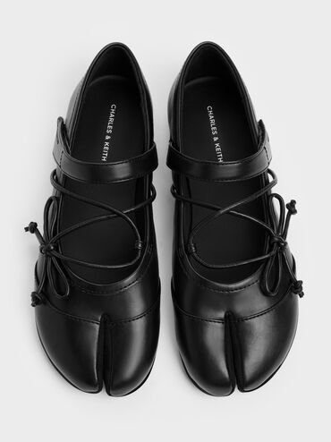 Aether Lace-Up Split-Toe Mary Jane Flats, Black, hi-res
