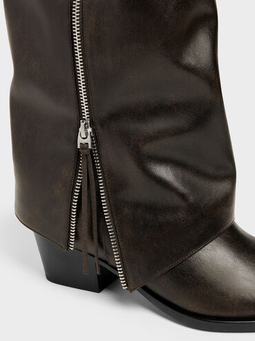 Aether Tassel-Zip Knee-High Boots, Dark Brown, hi-res