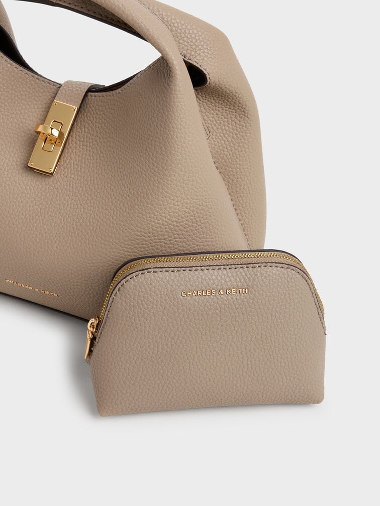 กระเป๋าทรงถังตกแต่งตัวล็อคแบบหมุนรุ่น Chance, สีโทป, hi-res