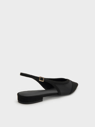 Faux Suede & Mesh Slingback Flats, Black Textured, hi-res
