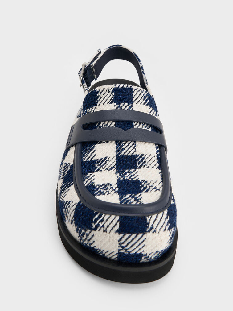 Checkered Slingback Penny Loafers, Dark Blue, hi-res
