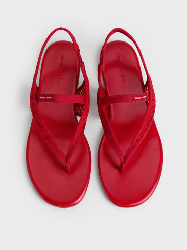 Ellory Mesh Thong Slingback Sandals, Red, hi-res