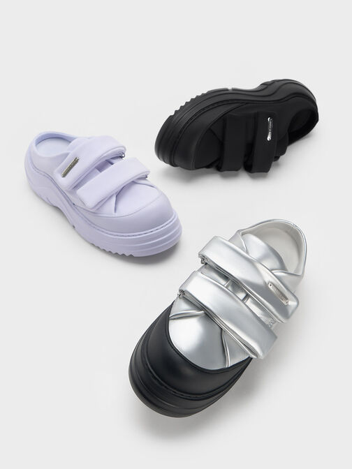 Nylon Padded Double-Strap Slip-On Sneakers, สีแบล็คเท็กซ์เจอร์, hi-res