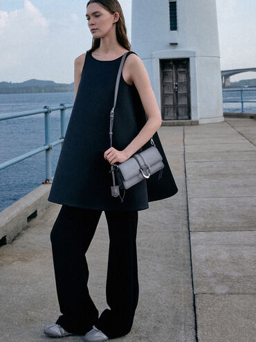 Gabine Leather Burnished Shoulder Bag, Grey, hi-res