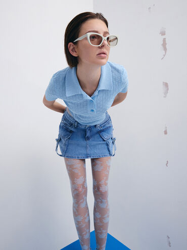 แว่นตากันแดดกรอบทรงตาแมววัสดุอะซิเตทรีไซเคิลรุ่น Maeva, สีชอล์ค, hi-res