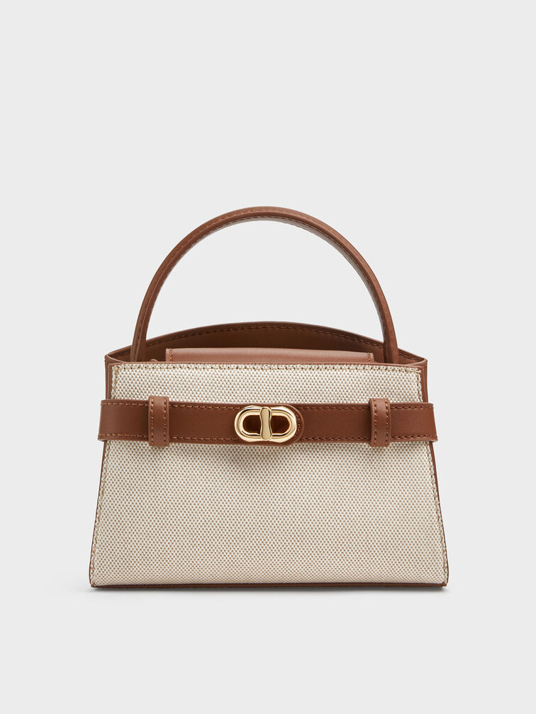 กระเป๋าถือผ้าแคนวาสดีไซน์แบบทูโทนรุ่น Aubrielle, สีโทปแคนวาส, hi-res