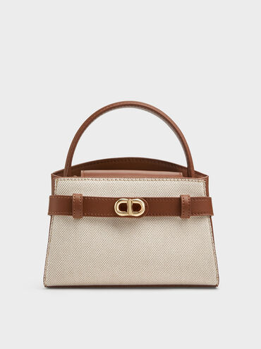 Aubrielle Canvas Two-Tone Top Handle Bag, Taupe Canvas, hi-res