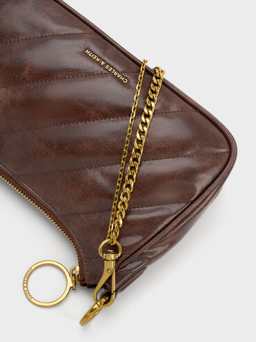 กระเป๋าสะพายข้างแบบสายโซ่ดีไซน์ลายย่นรุ่น Philomena, สีดิสเทรสด์คอฟฟี่, hi-res