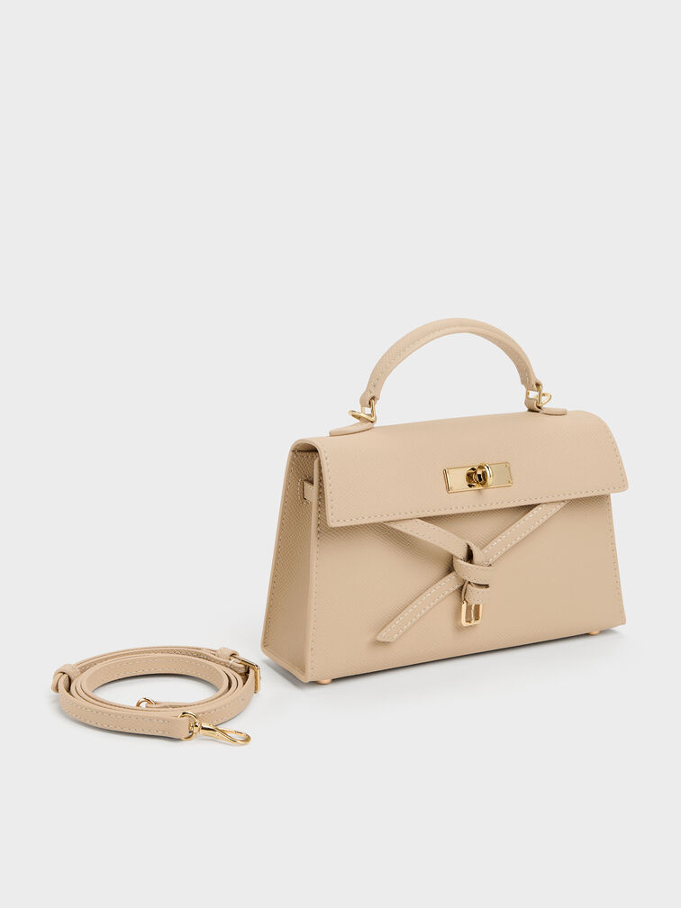กระเป๋าถือดีเทลสายคาดแบบผูกปมรุ่น Tricha, Sand Beige, hi-res
