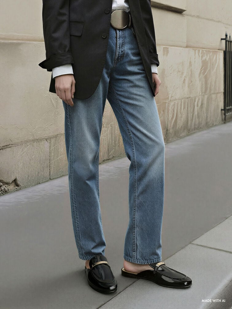 Metallic-Bar Loafer Mules, Black Boxed, hi-res