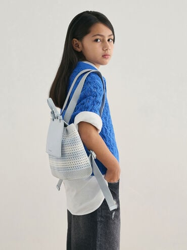 Girls' Ida Knitted Checkered Backpack, Sea Salt Blue, hi-res