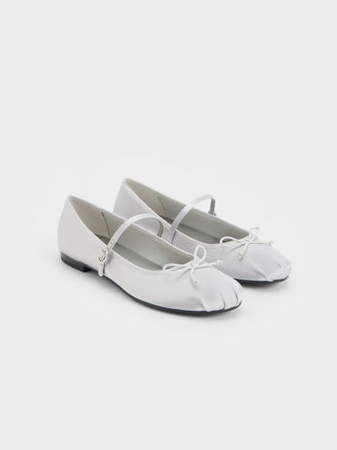 Emiko Satin Bow Mary Jane Flats, Silver, hi-res