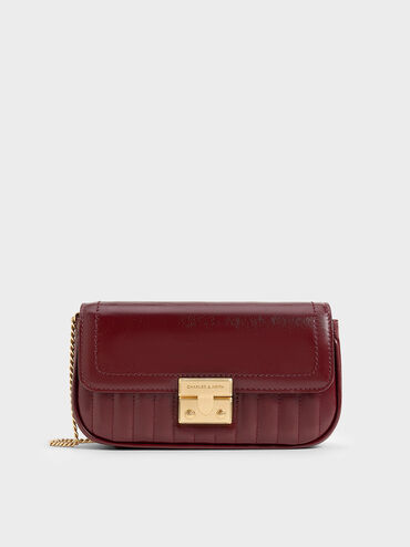 กระเป๋าสะพายข้างขนาดเล็กดีไซน์แบบย่นรุ่น Donna, สีเบอร์กันดี, hi-res