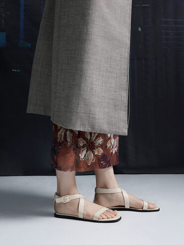Crossover-Strap Square-Toe Sandals, Chalk, hi-res
