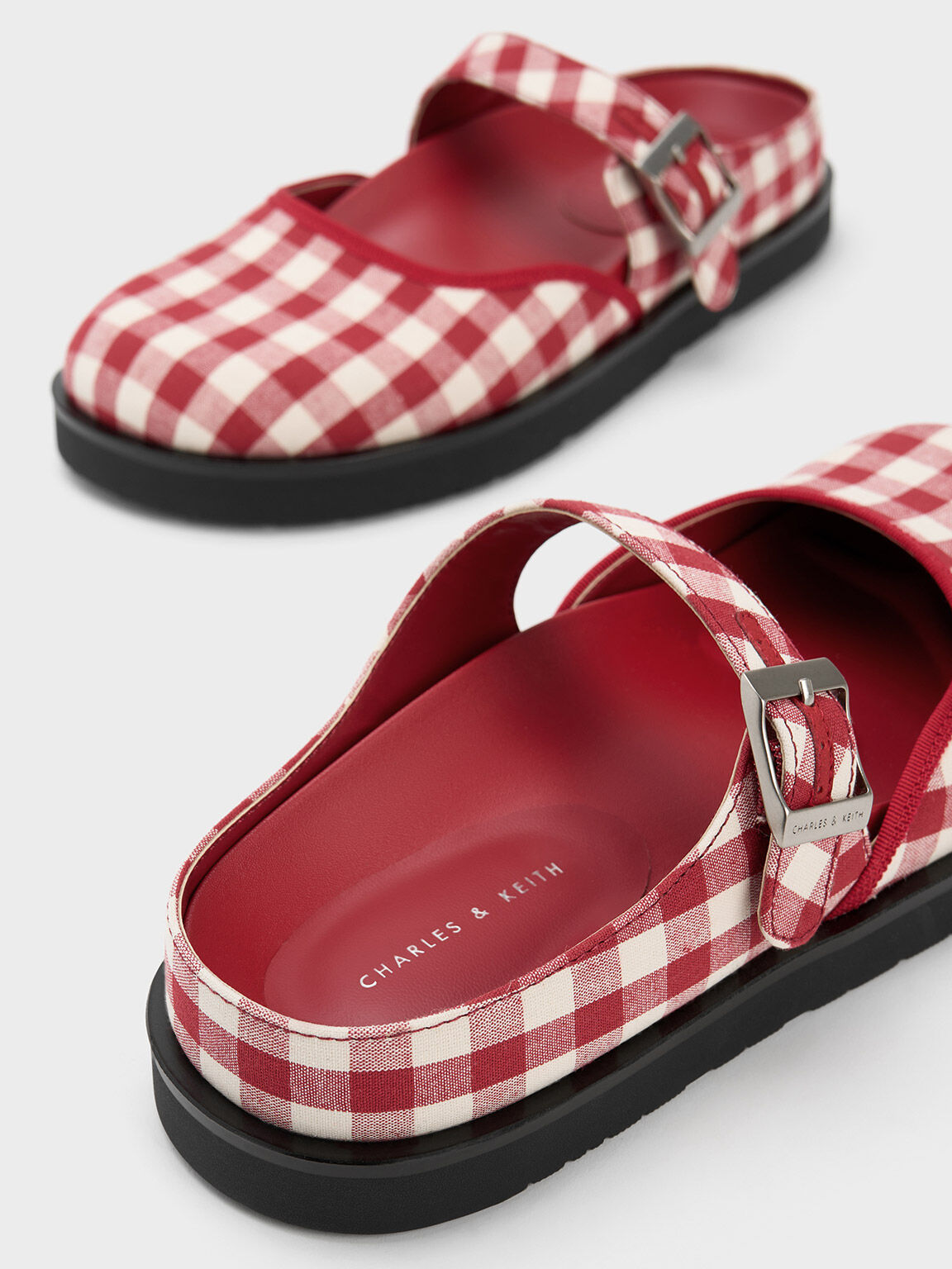 multicoloured Gingham Buckled Flat Mules CHARLES KEITH TH