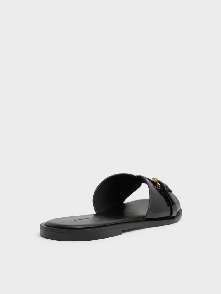 Buckled-Strap Slide Sandals, Black Boxed, hi-res
