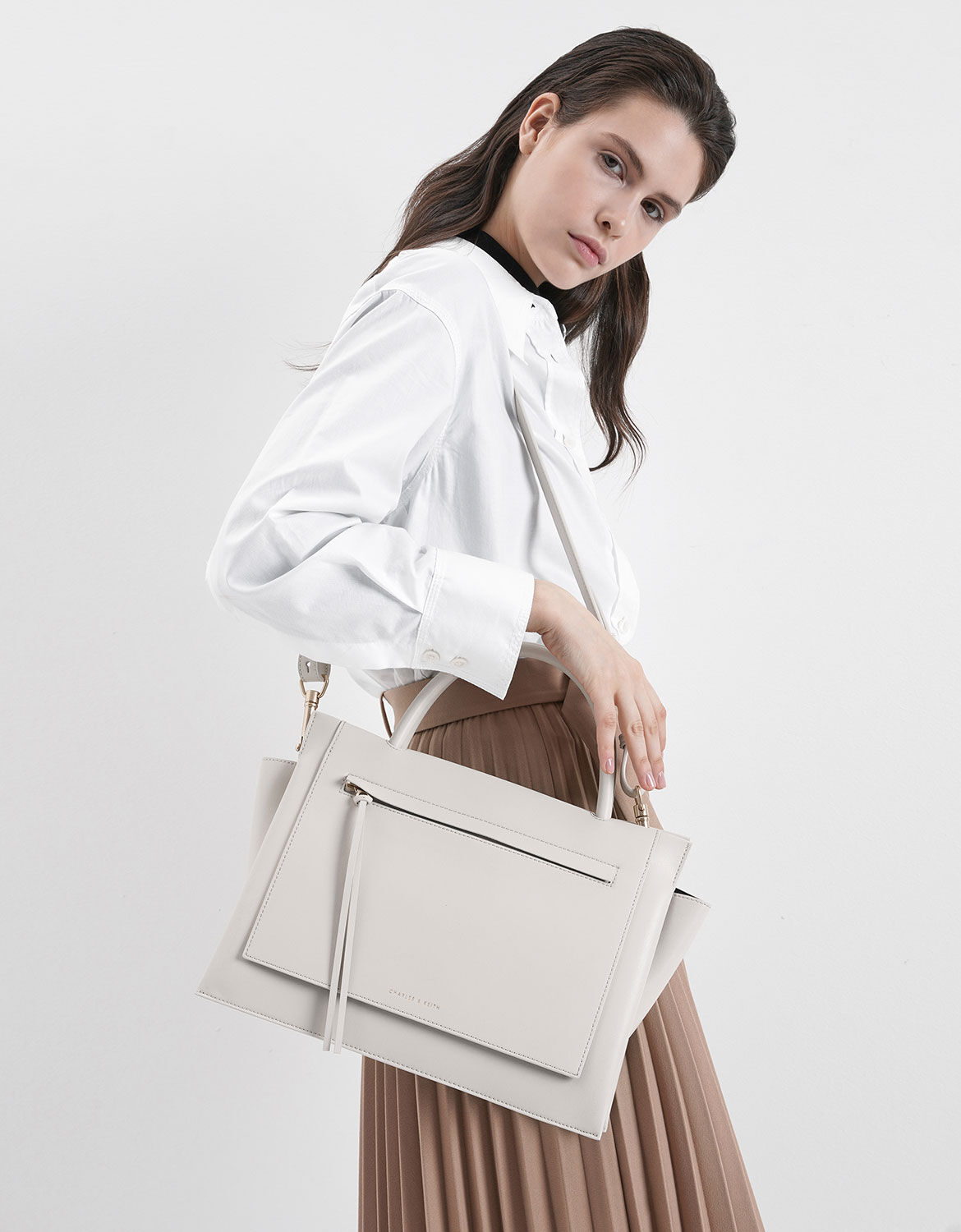 Large trapeze handbag charles and keith Clearance