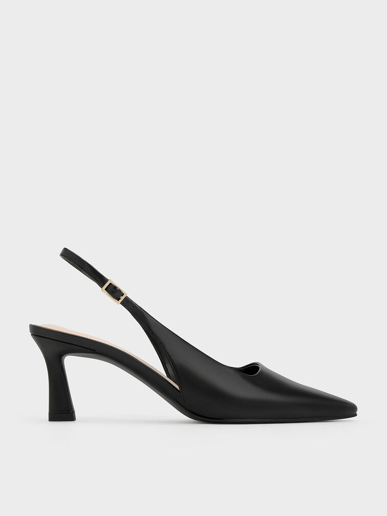 Flared Heel Slingback Pumps, Black, hi-res