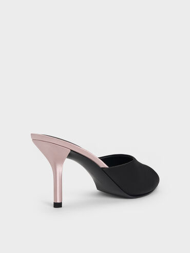 Valentina Satin Peep-Toe Stiletto Mules, Black Textured, hi-res
