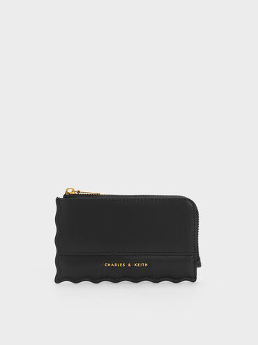 Wavy Trim Zip Wallet, Black, hi-res